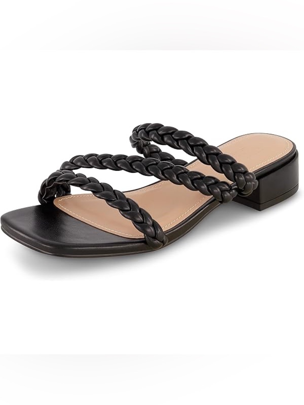 Braided Triple-Strap Black Slide Sandal